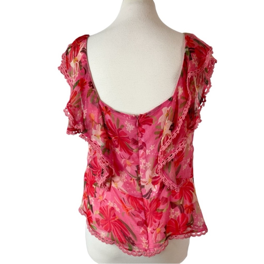 FARM Rio Pink Red Floral Ruffle Square-Neck Blouse - Picture 7 of 15